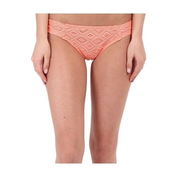 Roxy Large Solid Orange Base Girl Crochet Tab Side Bikini Swimsuit Bottoms L NWT - Picture 1 of 2